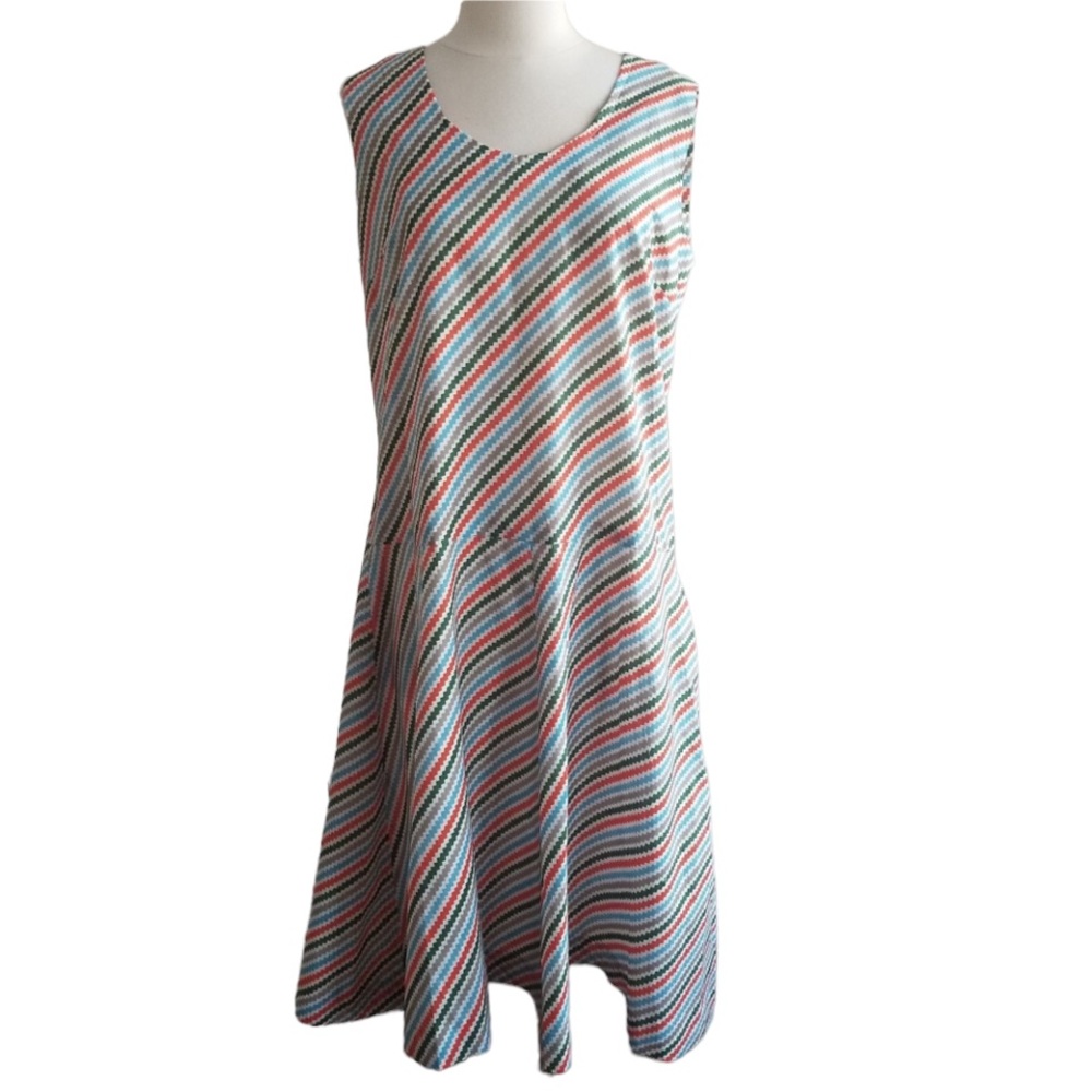 1970s Homemade Multi-Color, Poly Sun Dress‎